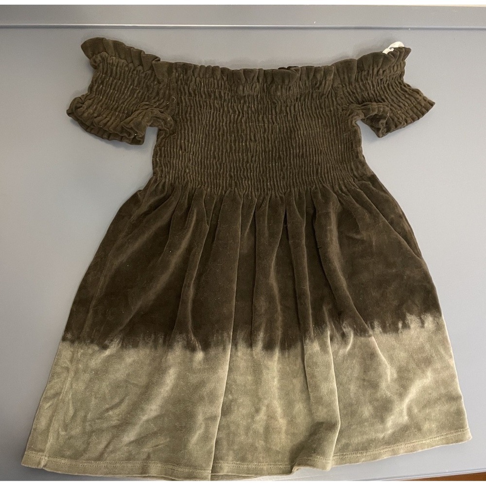 Vtg Y2K Off Shoulder Smocked Velvet Top Women Size Large Ombre Green LA Movers
